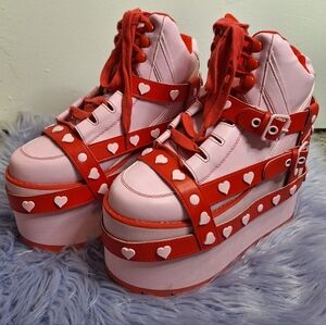 YRU Qozmo Bondage Platform Heart Pink/Red Womens Shoes Rave SZ 7